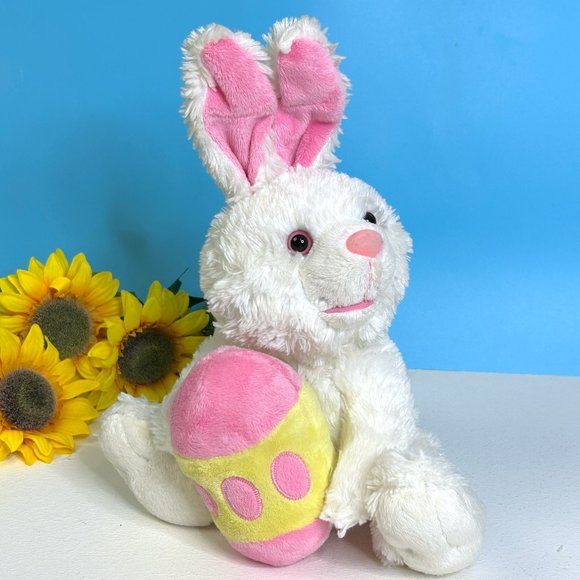 Vintage Dan Dee White Fluffy Bunny Rabbit w/ Easter Egg Plush Stuffed Animal Toy - Picture 2 of 3